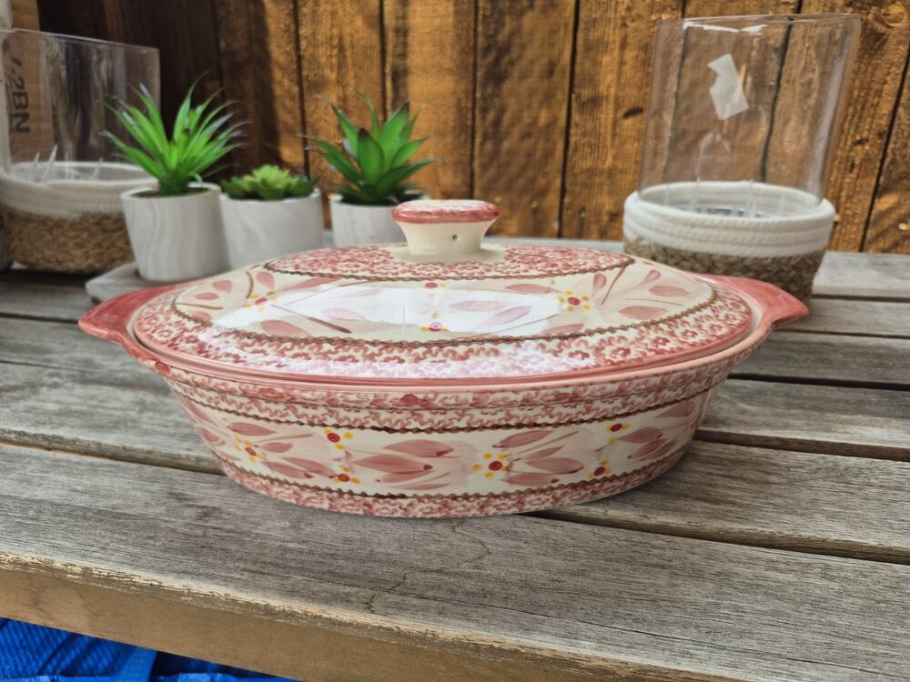 💥 Temp-Tations Rare Old World Pink Cranberry 2.0 QT Oval Casserole Dish